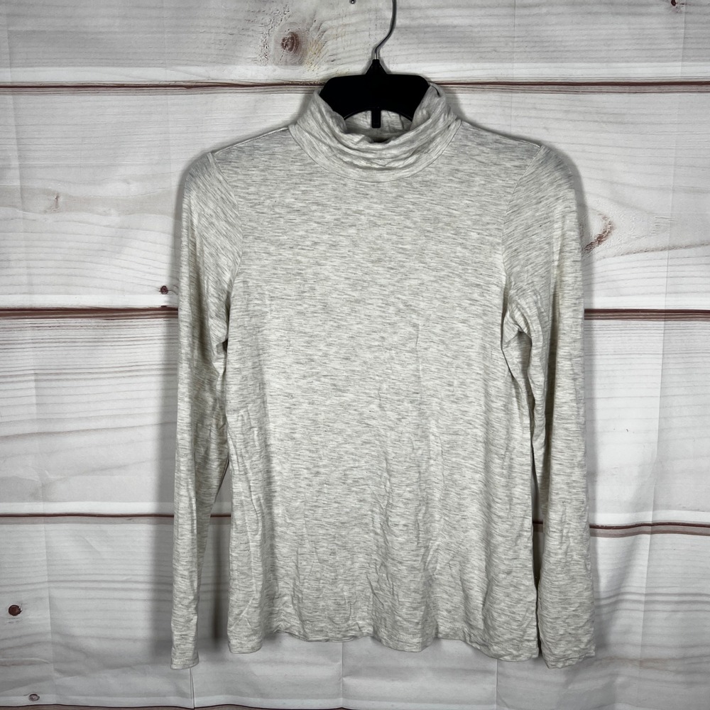 Tahari Turtleneck T-Shirt Womens Small Beige Long Sleeve Modal Stretch Top Basic